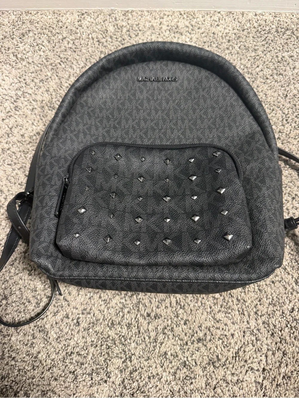 Michael Kors Black Studded Backpack and Zip Wallet Set